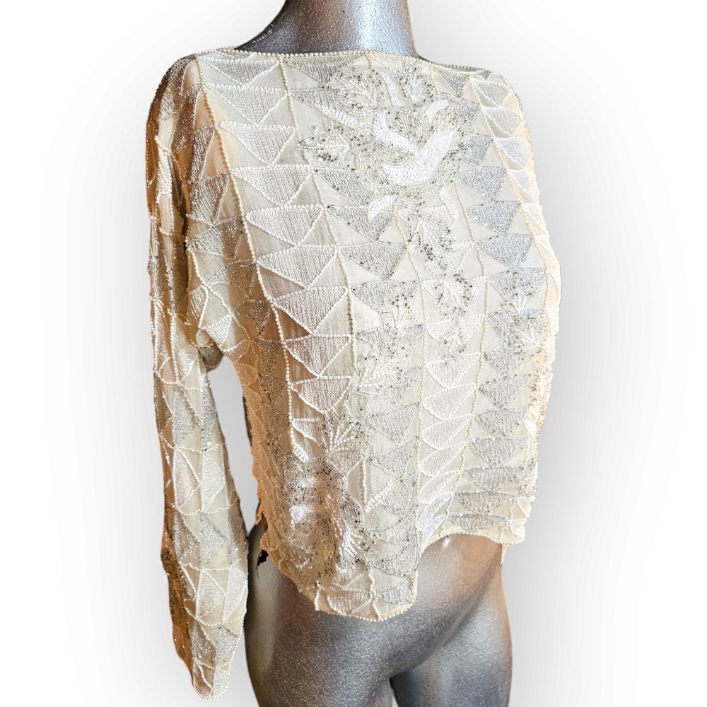 Marni Ivory Beaded Long-Sleeve Top